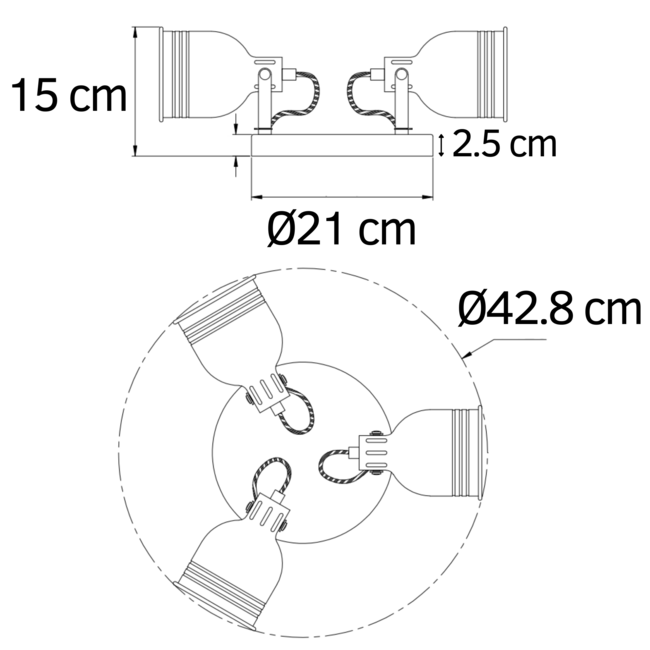 Modern 3-light Matt black ceiling lamp with white interior - Laredo