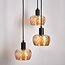 Modern matt black pendant lamp with amber-coloured glass, 3-light - Scott