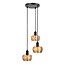 Modern matt black pendant lamp with amber-coloured glass, 3-light - Scott