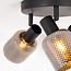 Matt black ceiling spotlight with smoked grey glass, 3 spotlights - Jersey