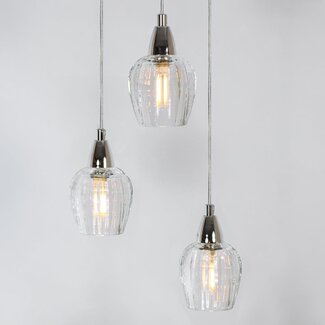 Chrome pendant lamp with transparent glass, 3-light - Virginia