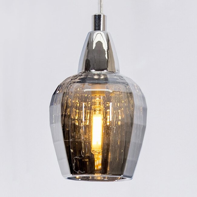 Industrial chrome pendant lamp with smoked glass, 3-light - Veronica