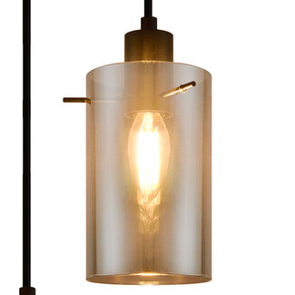 Modern Matt black pendant lamp with smoked glass, 3-light - Akron