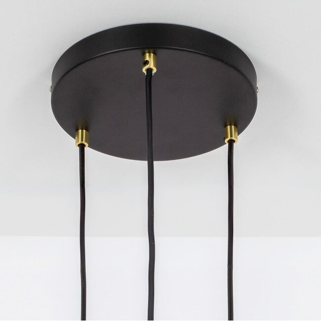 Modern Matt black with sand Gold pendant lamp with amber-coloured glass, 3-light - Arlington