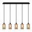 Matt black pendant lamp with smoked grey glass 5-light Texas
