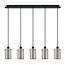 Matt black pendant lamp with smoked grey glass 5-light Texas