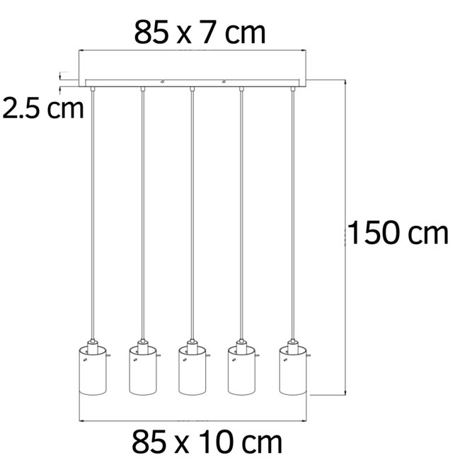 Matt black pendant lamp with smoked grey glass 5-light Texas