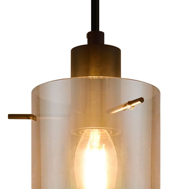 Modern Matt black pendant lamp with smoked glass, 4-light - Worth