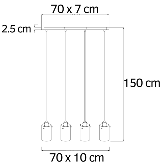 Modern Matt black pendant lamp with smoked glass, 4-light - Worth