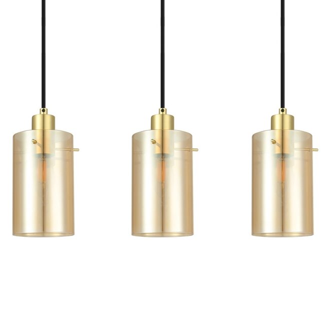 Modern Matt black and sand Gold pendant lamp with amber-coloured glass, 5-light - Seattle