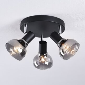Modern matt black ceiling spotlight with smoked glass, 3-light - Atlanta
