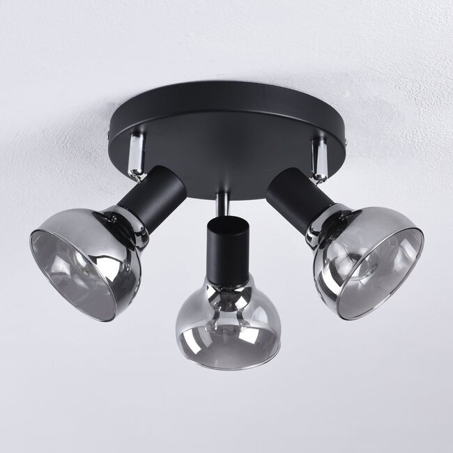 Modern matt black ceiling spotlight with smoked glass, 3-light - Atlanta
