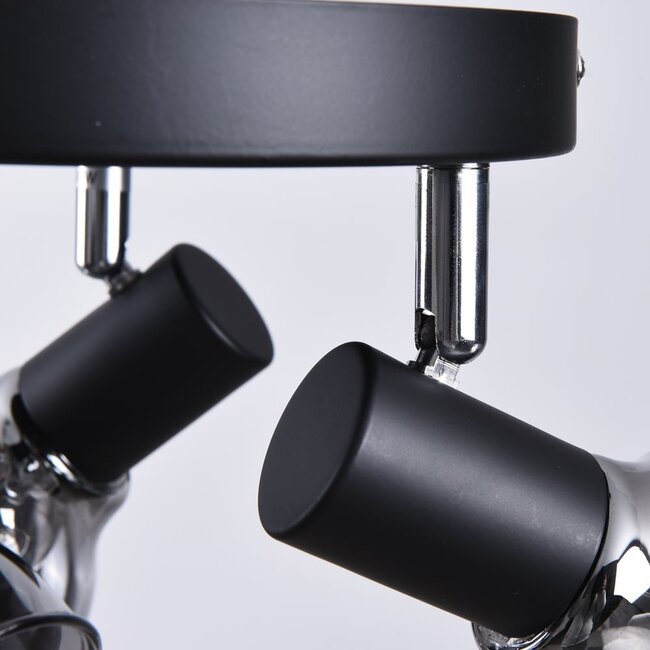 Modern matt black ceiling spotlight with smoked glass, 3-light - Atlanta