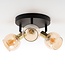 Ceiling spotlight Oakland 3-lights, matte-black with sand gold and amber glass
