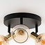 Ceiling spotlight Oakland 3-lights, matte-black with sand gold and amber glass