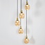 Designer matt black with sand gold pendant lamp and amber-coloured glass 5-light - Baton