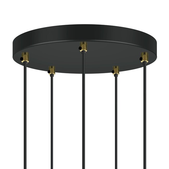 5-light designer pendant light Baton - matt black, sand gold and amber