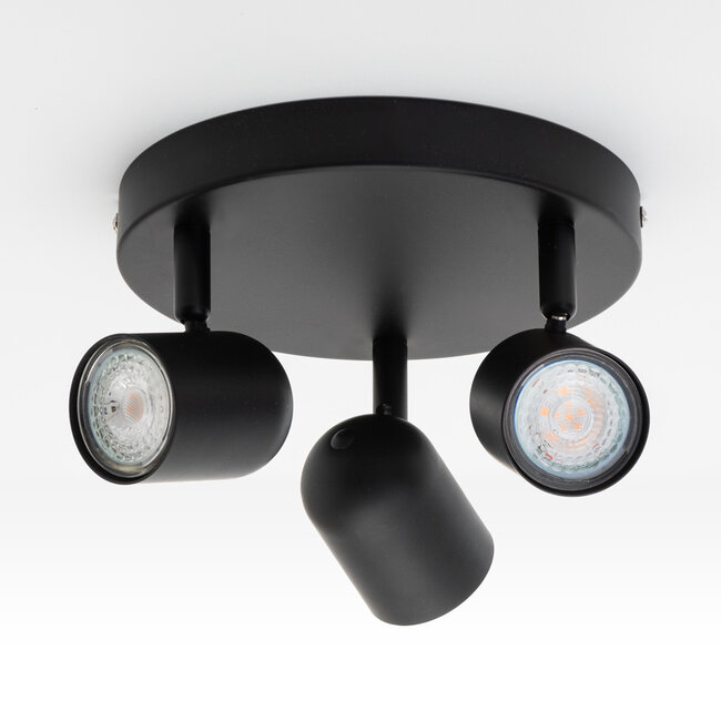 Matt black ceiling spotlight, 3-light - Caro