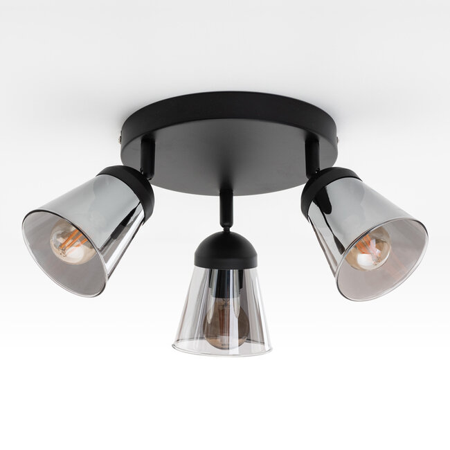 Modern matt black ceiling spotlight, 3-light - Toledo