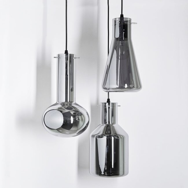 Industrial pendant light Deidre 3-light in grey smoked glass
