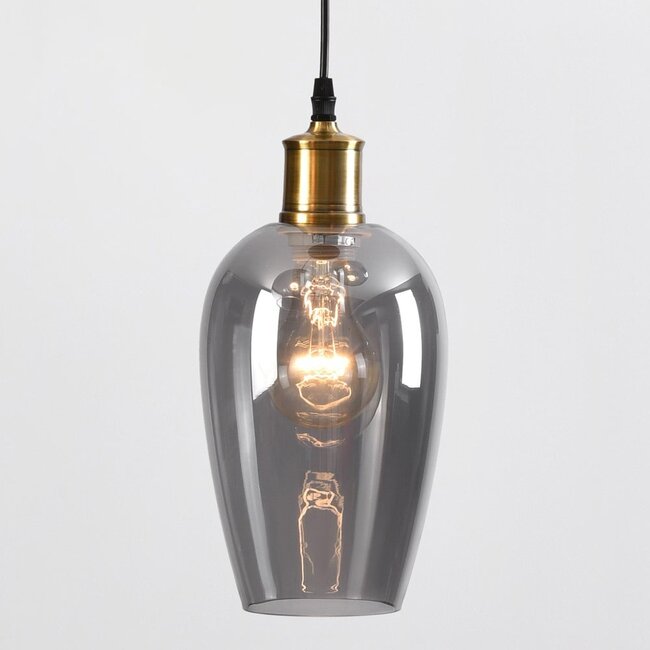 Black pendant lamp made of smooth smoked glass, 3-light - Verona