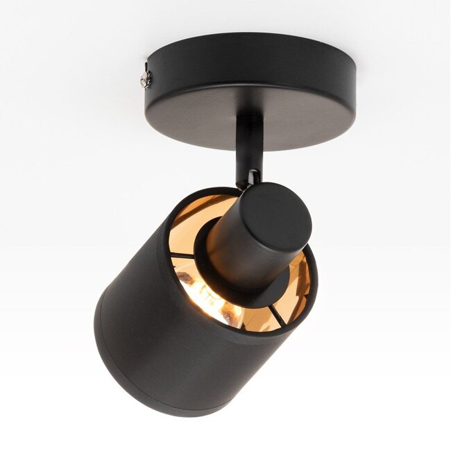 1-light modern ceiling spotlight Faya - black with fabric shade