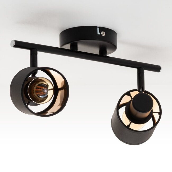 2-light modern ceiling light Franky - black with fabric shades