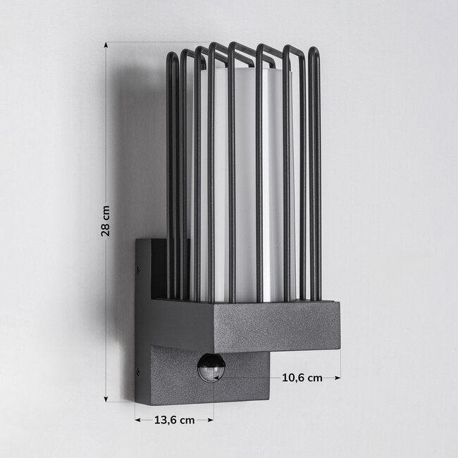 Industrial dark grey wall lamp with sensor - Tijn