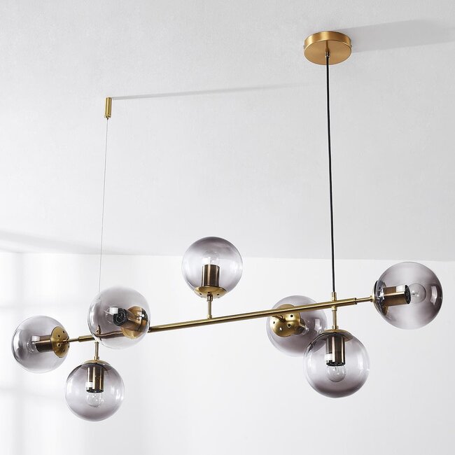 Designer pendant light Hepta with 7 smoked glass globes