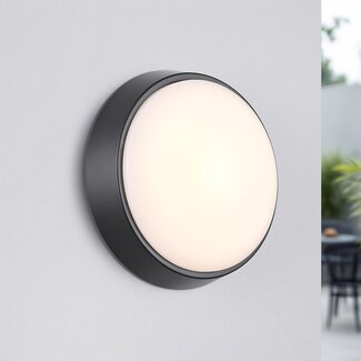 Round outdoor wall light with adjustable colour temperature - black
