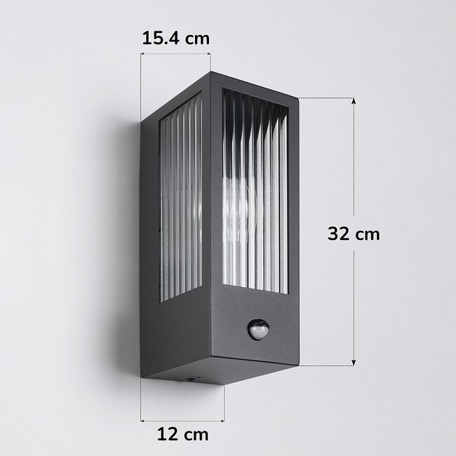 Outdoor wall light Amiens glass with ribbed detail and motion sensor
