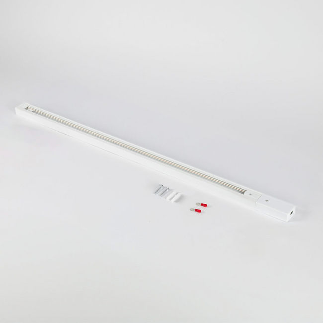 White connectable 1-phase rail, 75 cm, with connection block and end cap