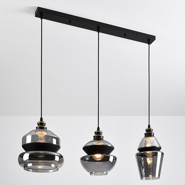 Pendant lamp with smoked glass, 3-light - Sofie