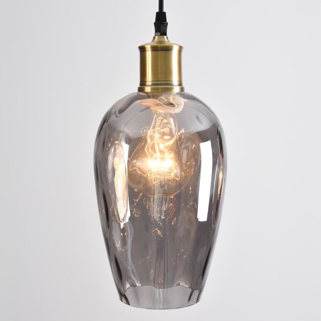3-light pendant light Vanessa with curved glass - amber, light grey and light pink
