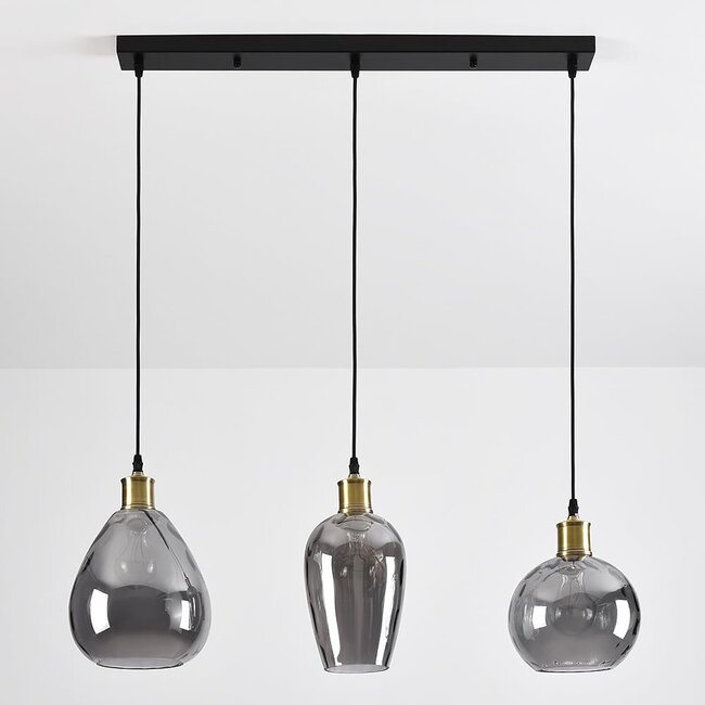 3-light pendant light Vanessa - curved smoked grey glass