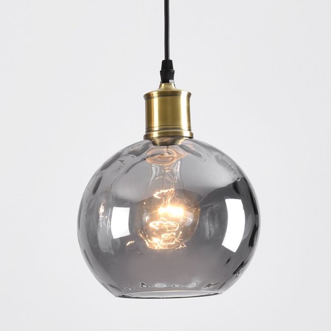 Smoked glass pendant lamp with bulge detail - Vanessa