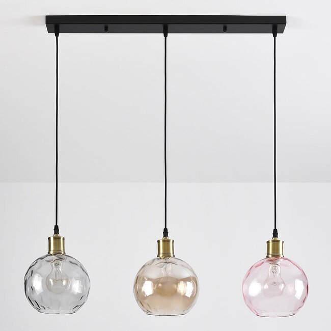 3-light pendant light Lotte with three coloured glass globes