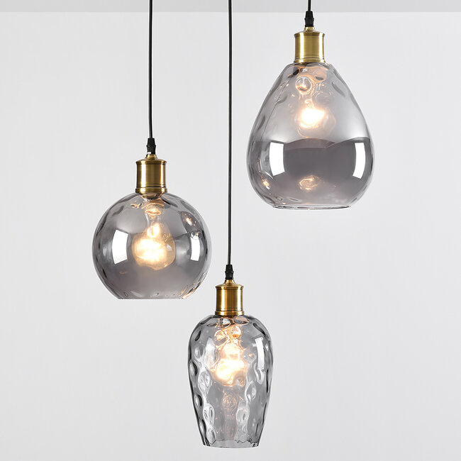 Black pendant lamp made of smoked glass with bulge, 3-light - Verona