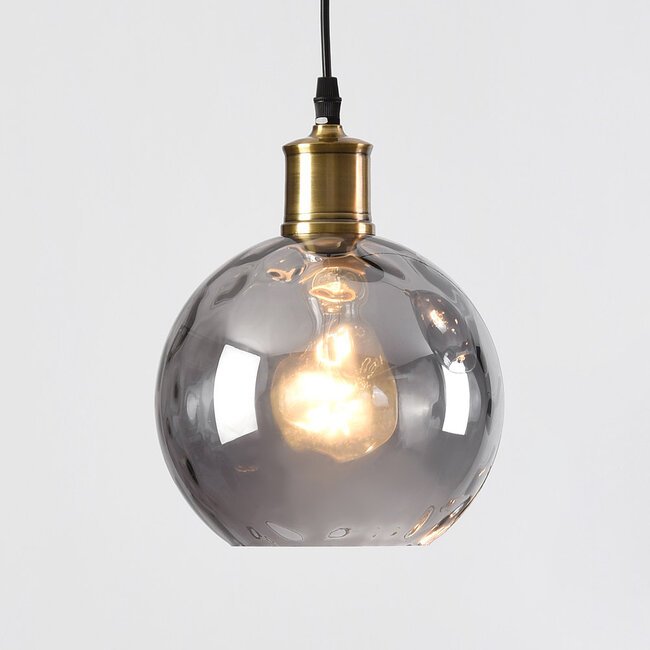 3-light pendant light Verona in smoked curved glass - black