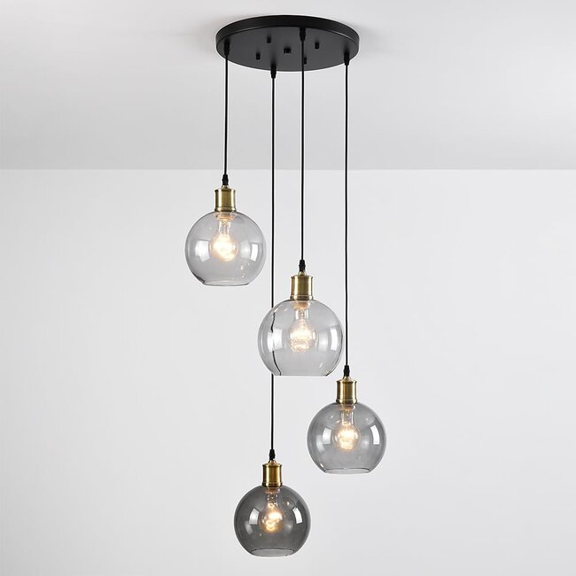 4-light pendant light Livia with glass globes
