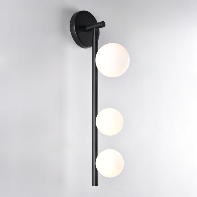 3-light wall lamp Taj with white globes - black