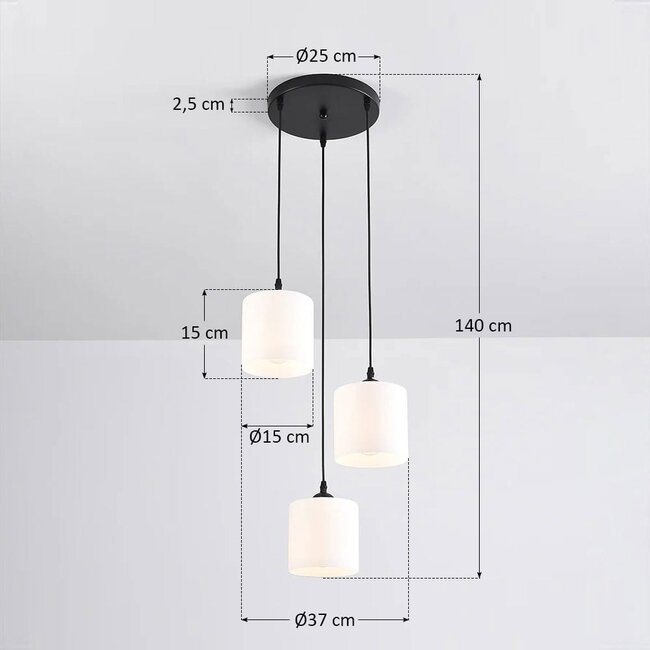 3-light pendant lamp with opal white glass - Kezia