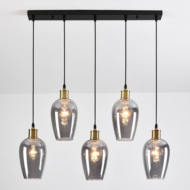 5-light pendant light Valerie with smoked glass