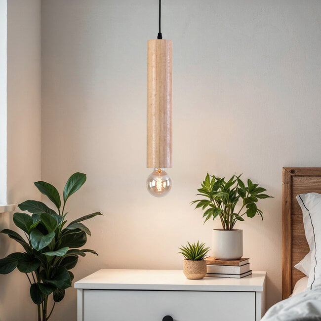 Minimalist pendant light Toby in oak wood