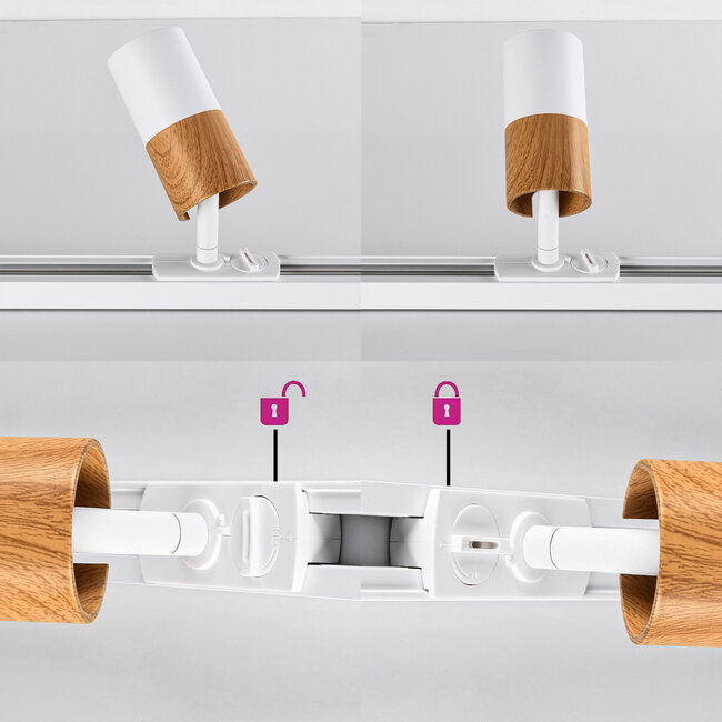 Modern 1-phase Track lighting system, 3 metres, White mahogany Wood effect - Linn