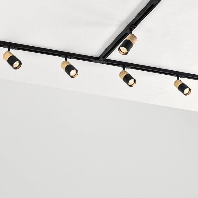 1-phase track system set 1.5 metres with Linn spotlights, black and oak