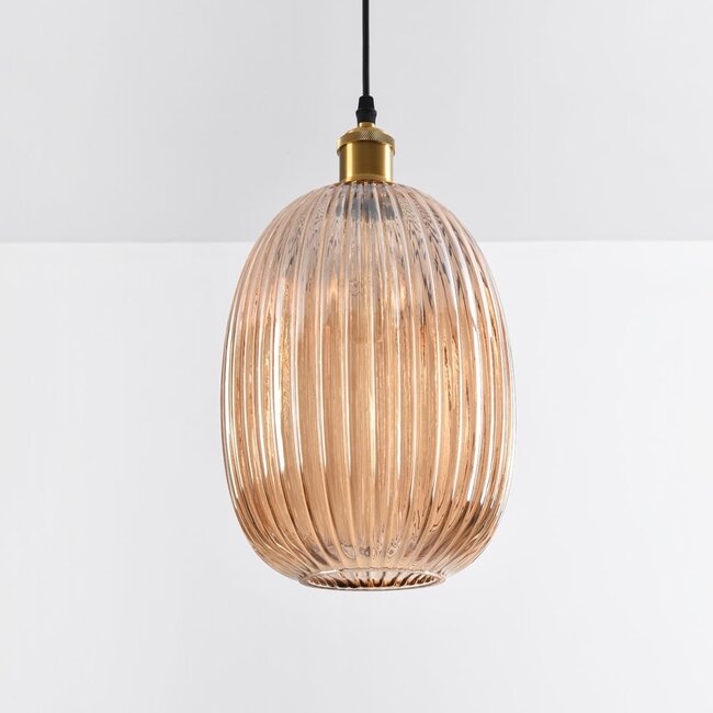pendant light Riley in ribbed amber glass