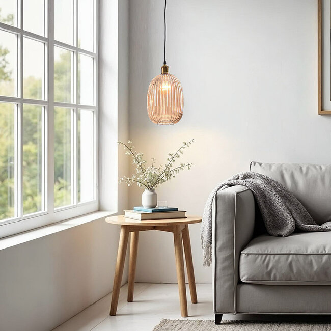 Riley pendant lamp in ribbed Amber glass