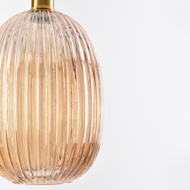 pendant light Riley in ribbed amber glass