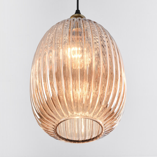 Riley pendant light with ribbed amber glass